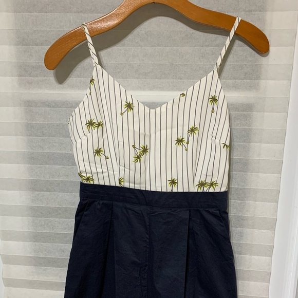 English Factory Navy Blue Palm Tree Full Length Square Pants Jumpsuit Size XS - Picture 4 of 15